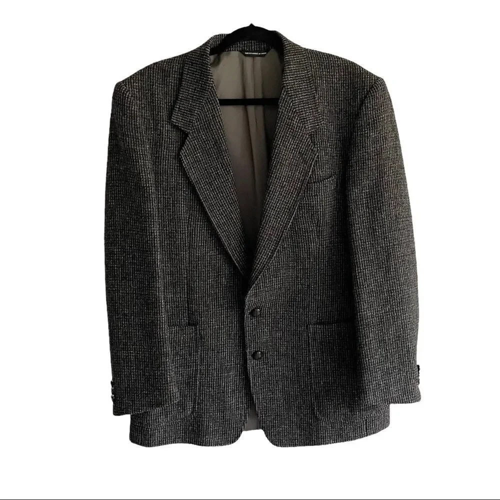 HARRIS TWEED Vintage Hand Woven Wool Sports Coat Jacket Blazer Gray Black 42R